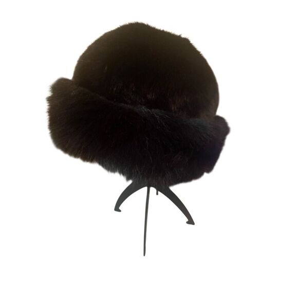 Black Faux Fur Wide Brim Winter Hat main image 4
